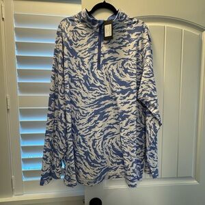 Blue and White Patterned Quarter-Zip Pullover